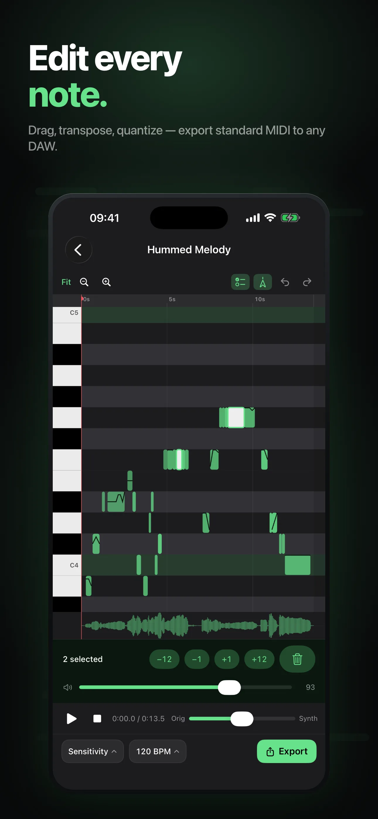 Earworm screenshot — the piano-roll editor