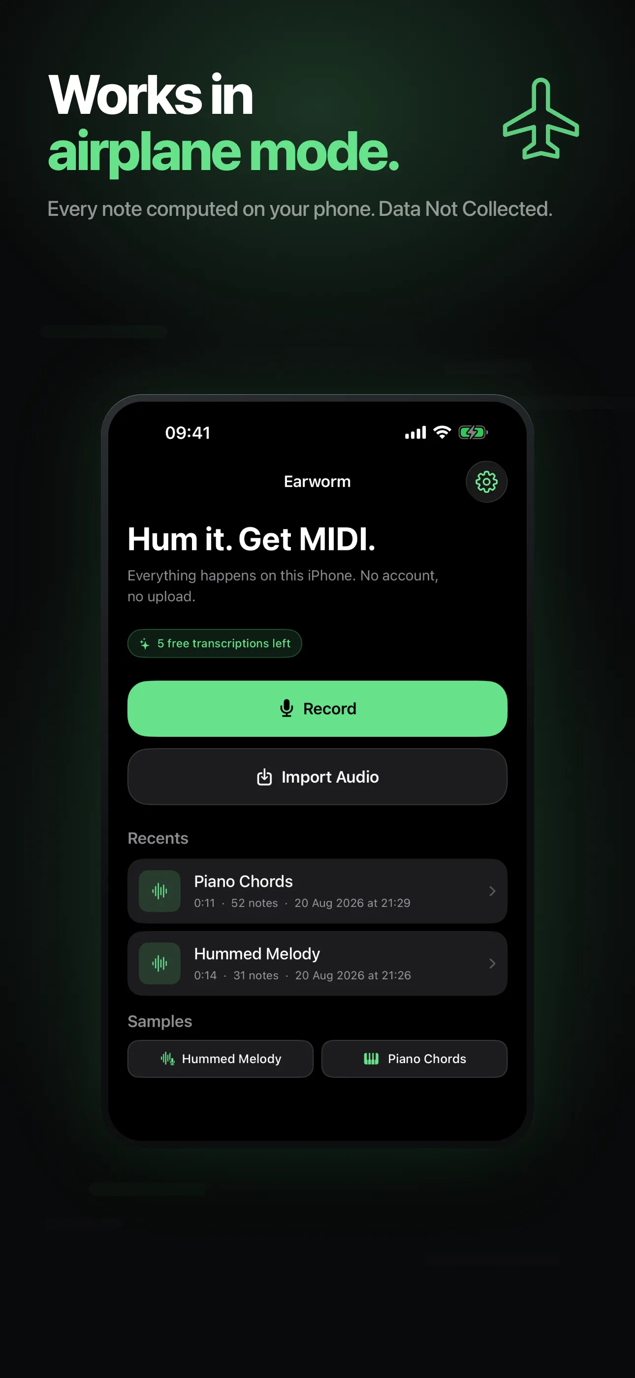 Earworm Screenshot - Works entirely offline