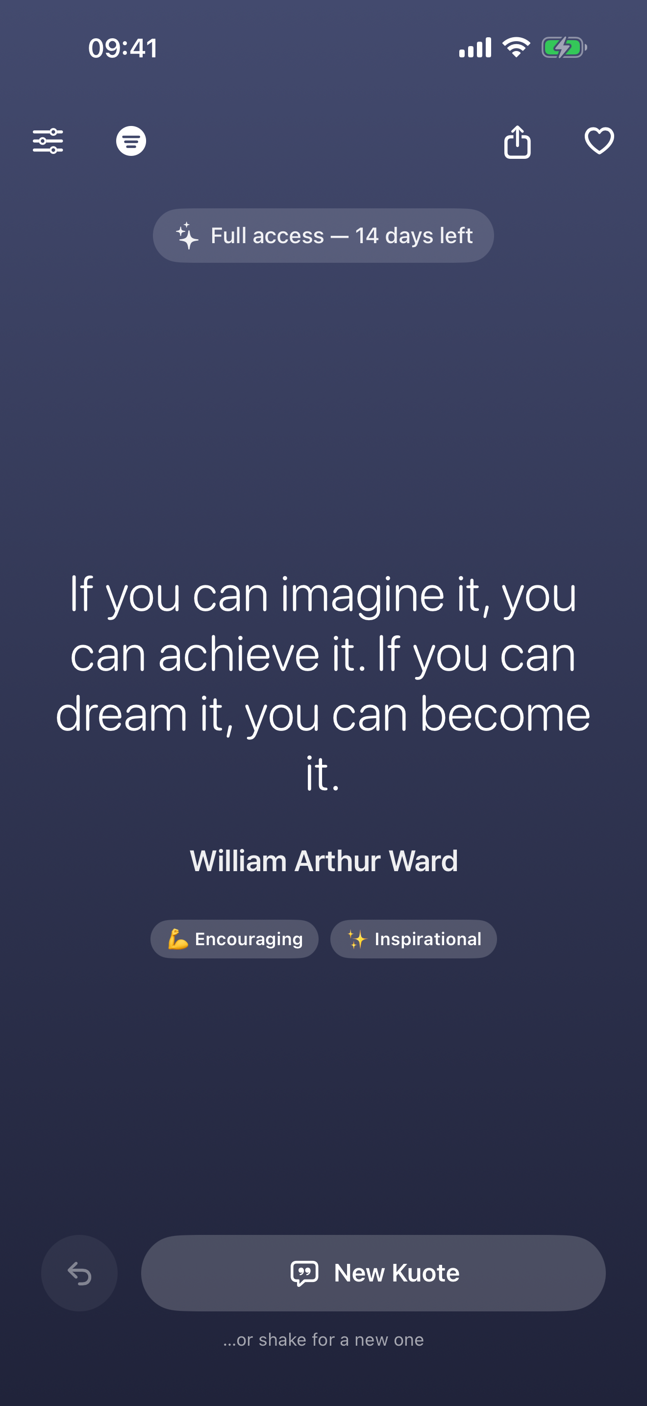 Kuote screenshot — a quote on the home screen