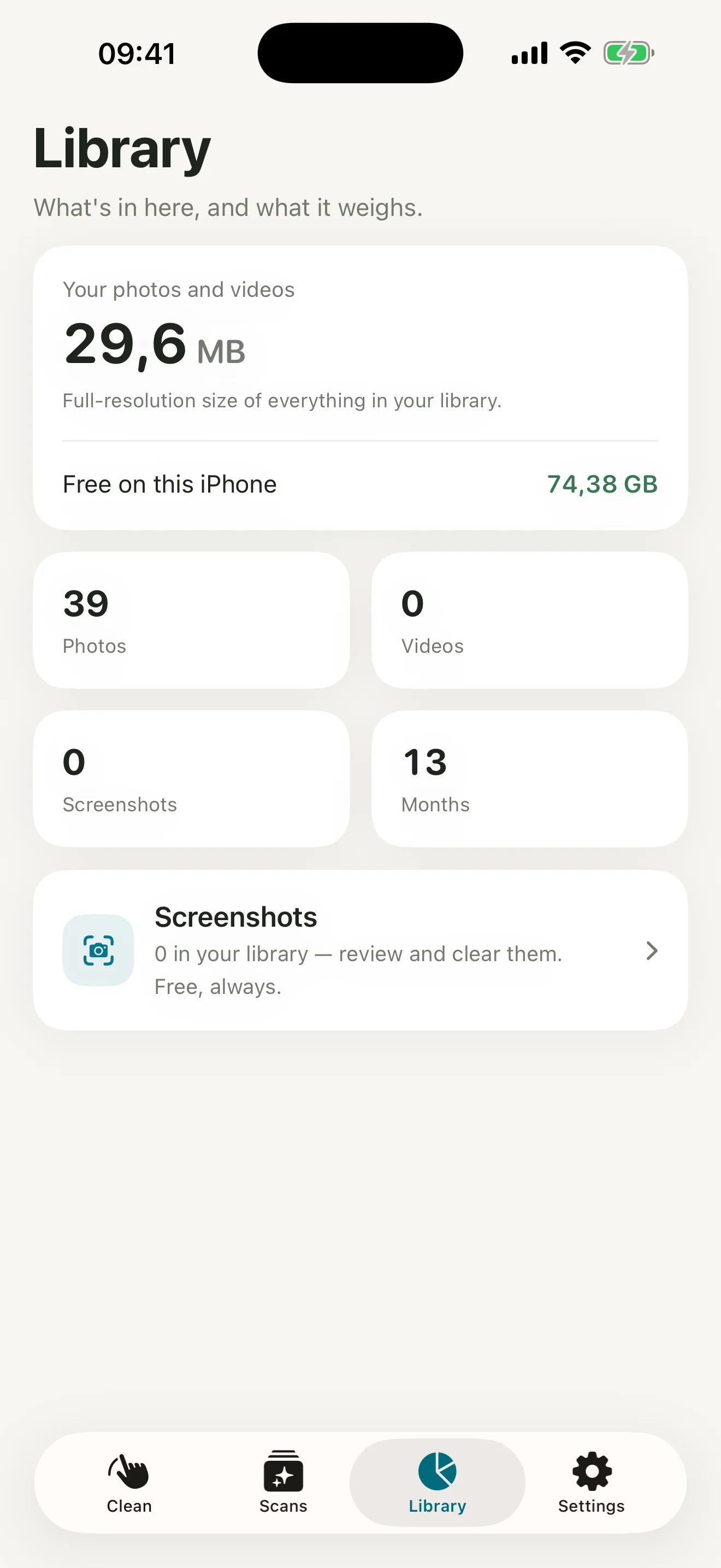 Lighten Screenshot - Library totals, measured not estimated