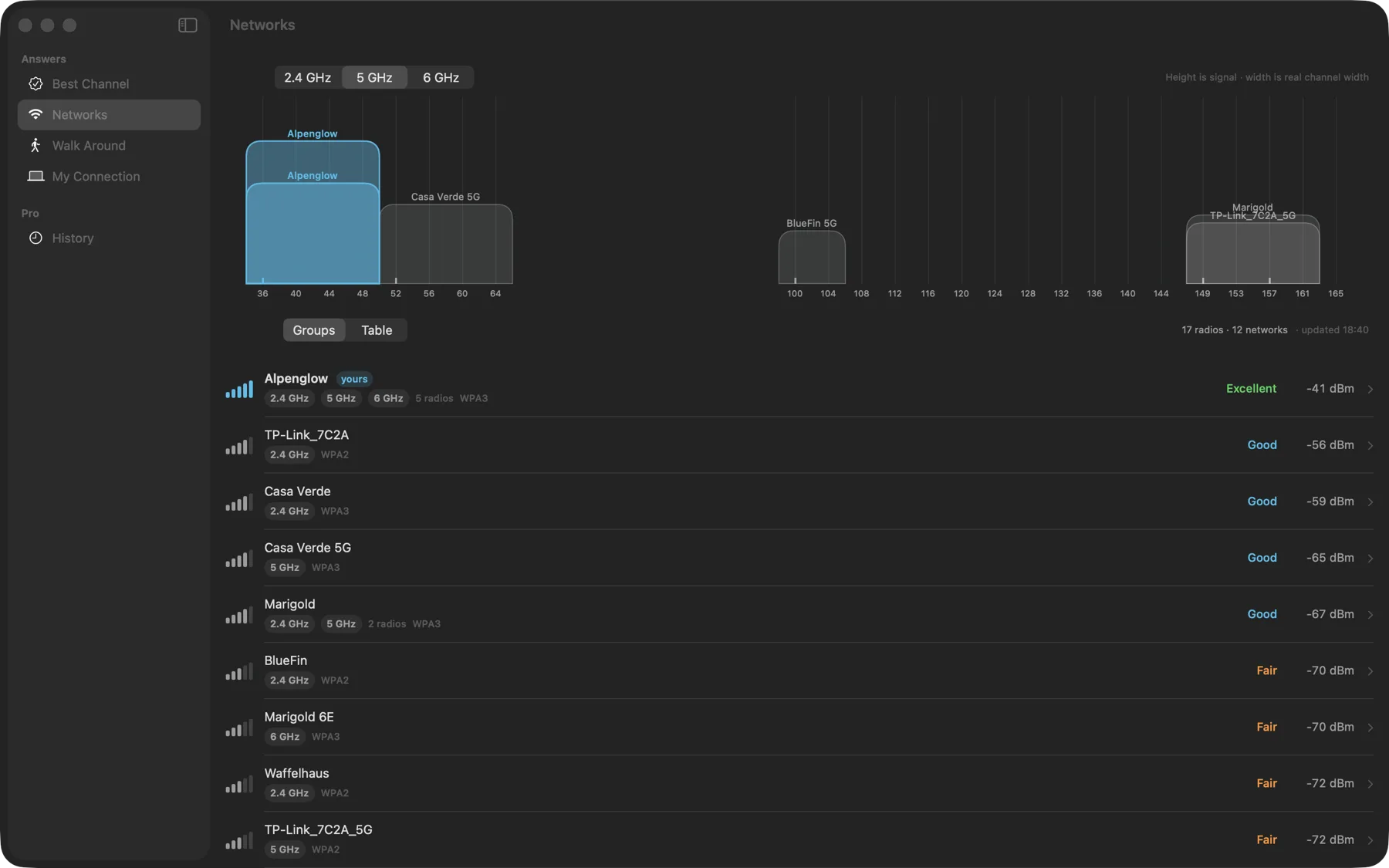 Openband Screenshot - Spectrum and network list on one page