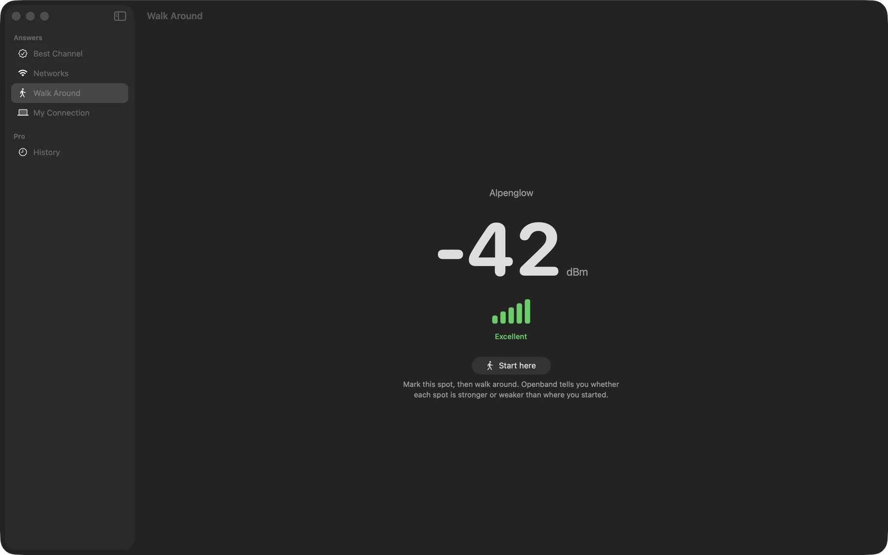 Openband Screenshot - The walk-around signal meter